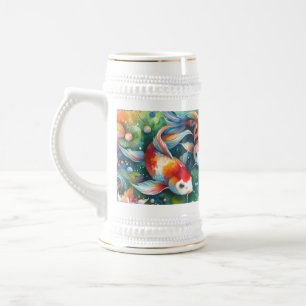 Caneca De Cerveja Peixe-Koi Colorido Aquarela Laranja