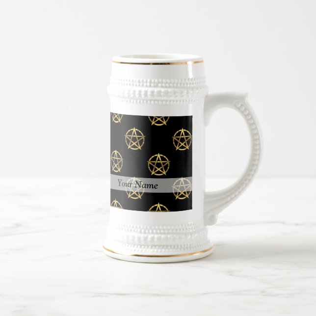 Caneca De Cerveja Pentagrama de ouro e preto (Direita)