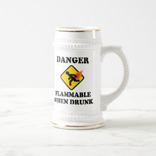 Caneca De Cerveja Perigo Inflamável Quando Bebado - Humor Engraçado