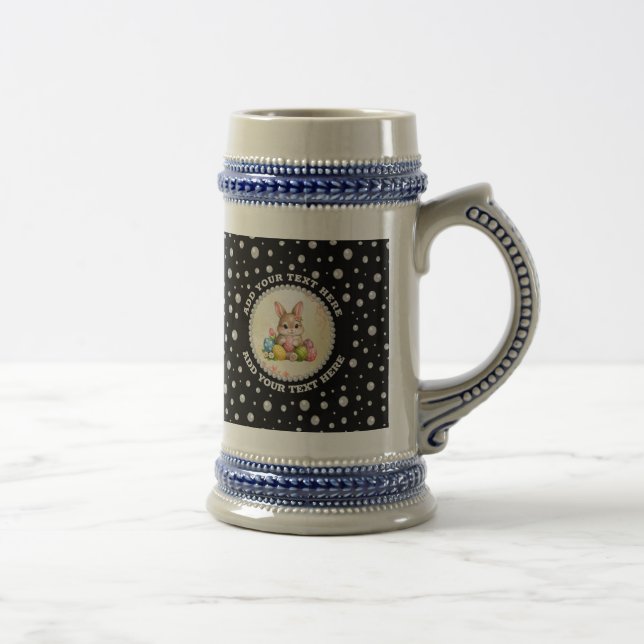 Caneca De Cerveja Personalized Photo with Pearls Circle on Black (Direita)