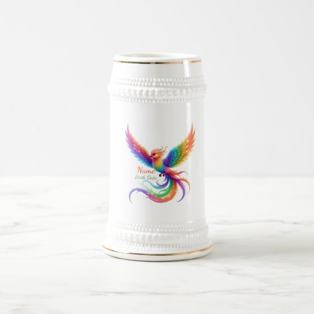 Caneca De Cerveja Personalized Rainbow Phoenix Name Birthdate Gift (Centro)