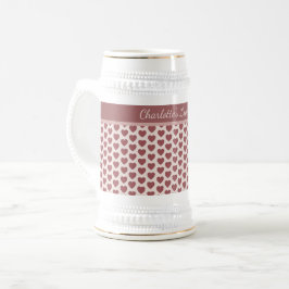 Caneca De Cerveja Personalized Retro Hearts Pink Burgundy