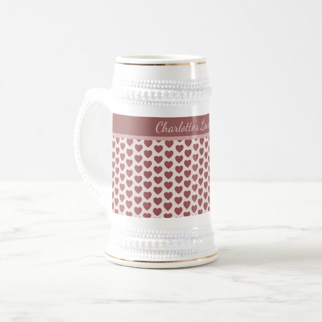 Caneca De Cerveja Personalized Retro Hearts Pink Burgundy (Frente Esquerda)
