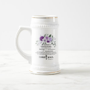 Caneca De Cerveja Philippians 4:6-7 Escritura Flores Roxos