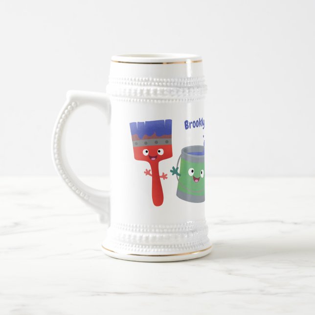 Caneca De Cerveja Pincel de pintura e personagens de desenho animado (Esquerda)