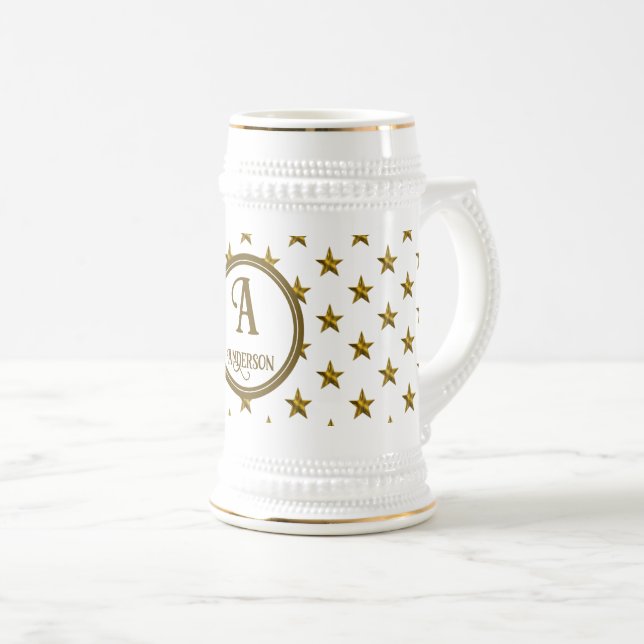 Caneca De Cerveja Pingente Inicial com Estrelas em Ouro (Frente Esquerda)