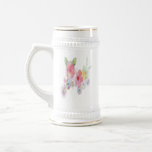 Caneca De Cerveja pintura em flor em branco