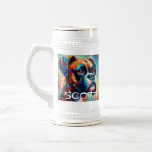 Caneca De Cerveja Pop-Art Boxer Colorido Cachorro Personalizado Azul