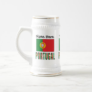 Caneca De Cerveja Portugal e Bandeira de Portugal com o Seu Nome