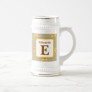 Caneca De Cerveja Presente de Monograma Inicial E Estrela Dourada Fa