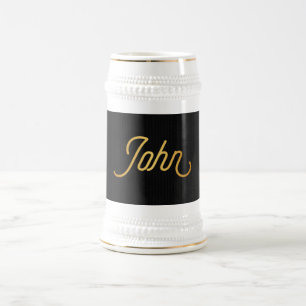 Caneca De Cerveja Preto elegante personalizado do ouro de John do