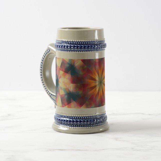 Caneca De Cerveja Prismático Caleidoscópico Psicodélico Mandala (Frente Esquerda)