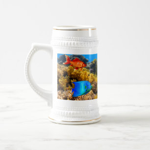 Caneca De Cerveja Púrpura azul verde tropical do Orgulho de Peixes d