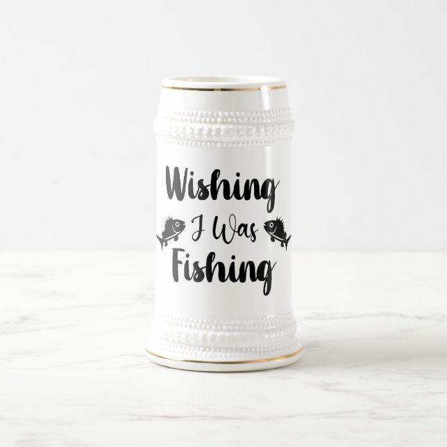 Caneca De Cerveja Queria estar pescando uma citação engraçada (Centro)