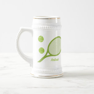 Caneca De Cerveja Racket de Tênis Verde Moderno Personalizado