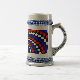 Caneca De Cerveja Red White Blue Checker Spiral por Kenneth Yoncich
