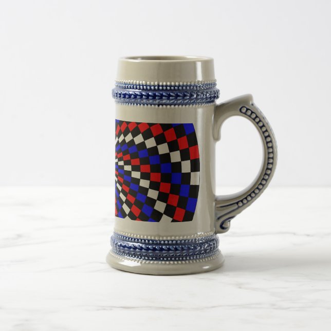 Caneca De Cerveja Red White Blue Checker Spiral por Kenneth Yoncich (Direita)