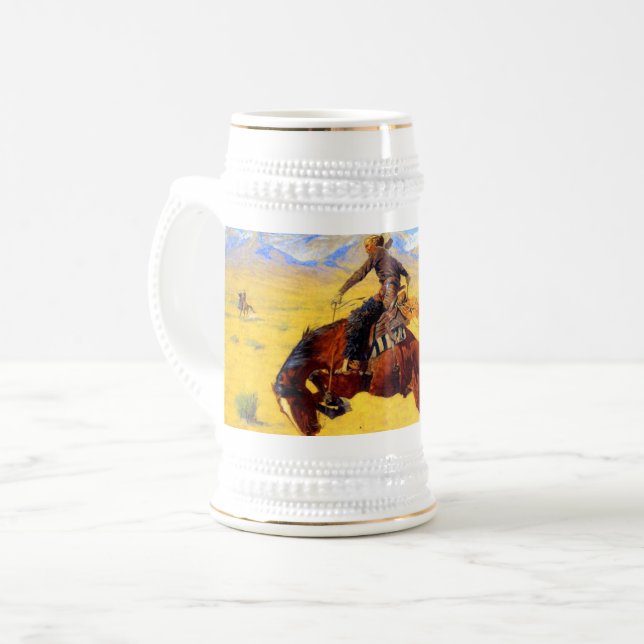 Caneca De Cerveja Remington Old West Horse and Cowboy (Frente Esquerda)