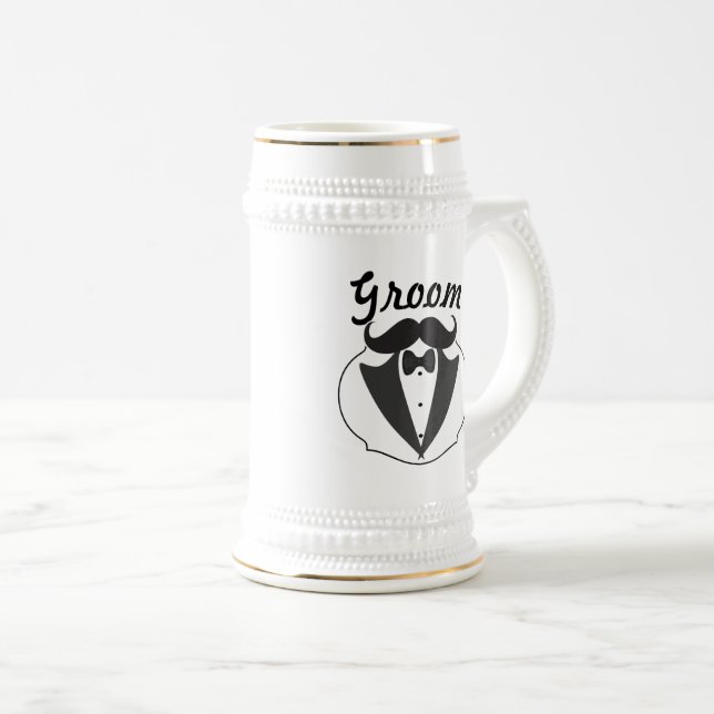 Caneca De Cerveja Retro Engraçado Sr. Mustache Tuxedo Groom (Frente Esquerda)
