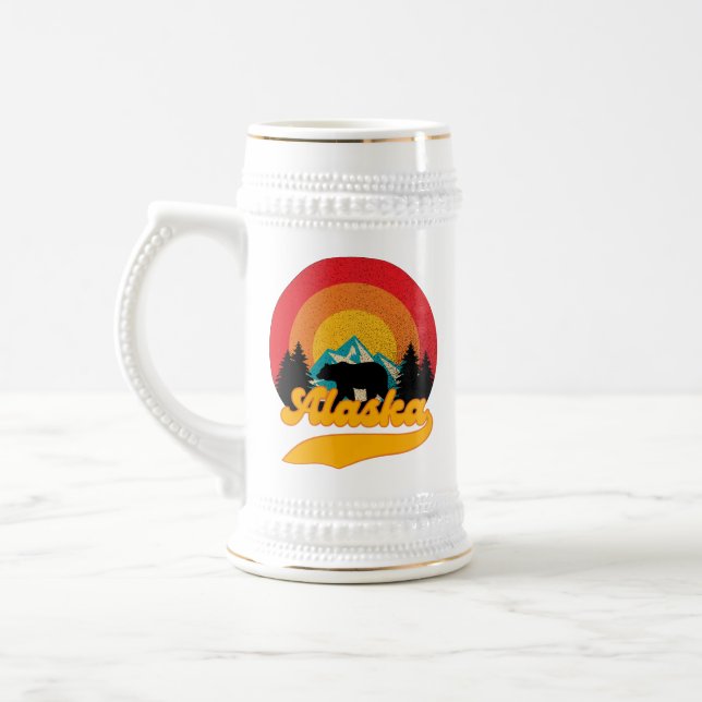 Caneca De Cerveja Retro Sunset Alaska Juneau Bear Mountain Wild AK (Esquerda)