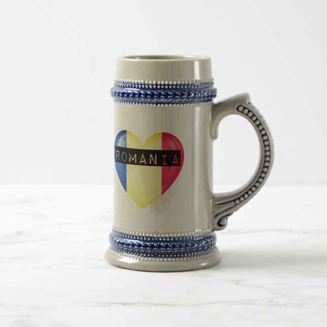 Caneca De Cerveja Romênia Flag Heart (Direita)
