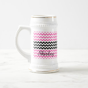 Caneca De Cerveja Rosa quente e preto Chevron por Shirley Taylor