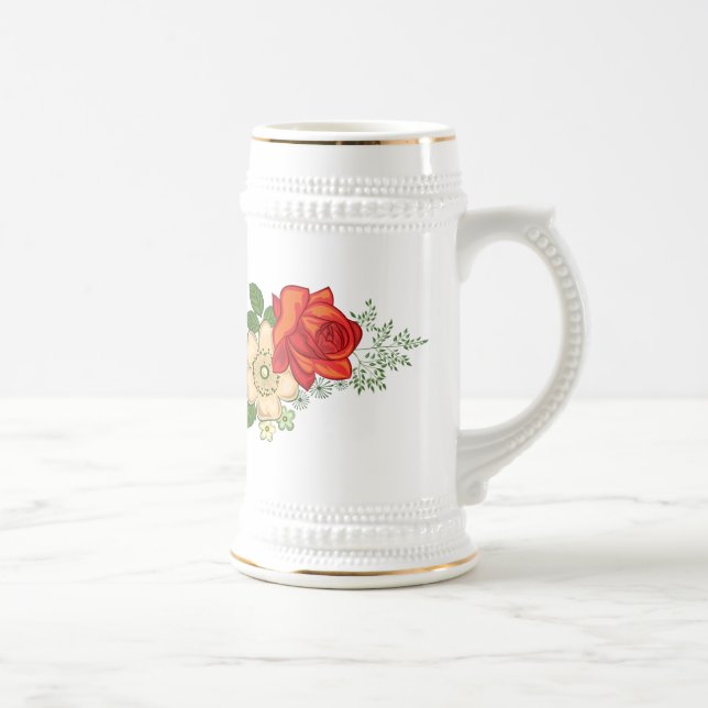 Caneca De Cerveja Rosa Vermelha e Margaridas (Direita)