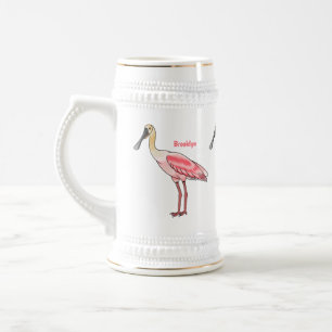 Caneca De Cerveja Roseate spoonbill bird cartoon illustration