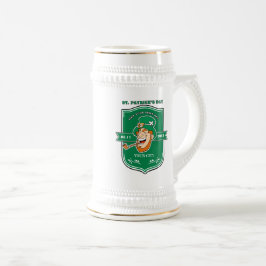 Caneca De Cerveja Rua Engraçado de Crachá Leprechaun. Dia de Patrick