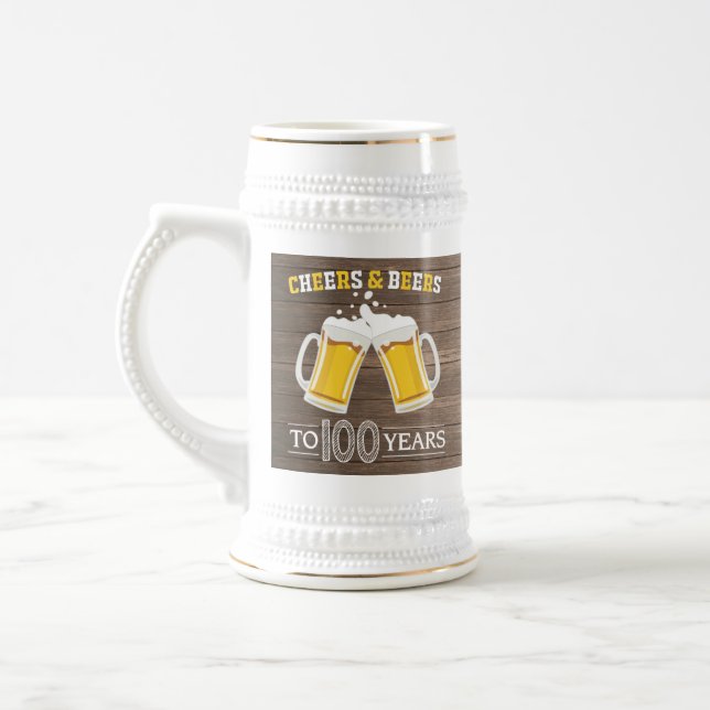 Caneca De Cerveja Rustic Cheers and Beers to 100 Year (Esquerda)