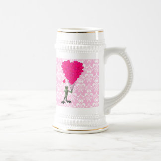 Caneca De Cerveja Sapo de desenho animado engraçado e coração rosa e