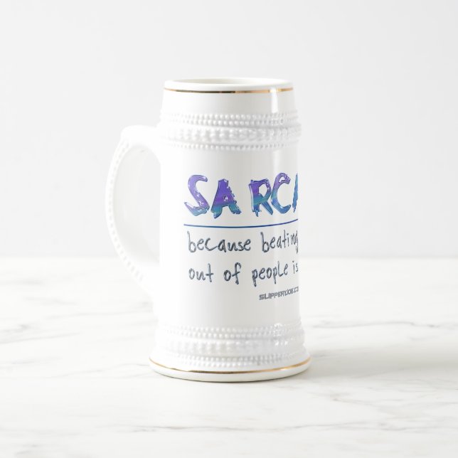 Caneca De Cerveja Sarcasmo de SlipperyJoe batendo slogan engraçado i (Frente Esquerda)
