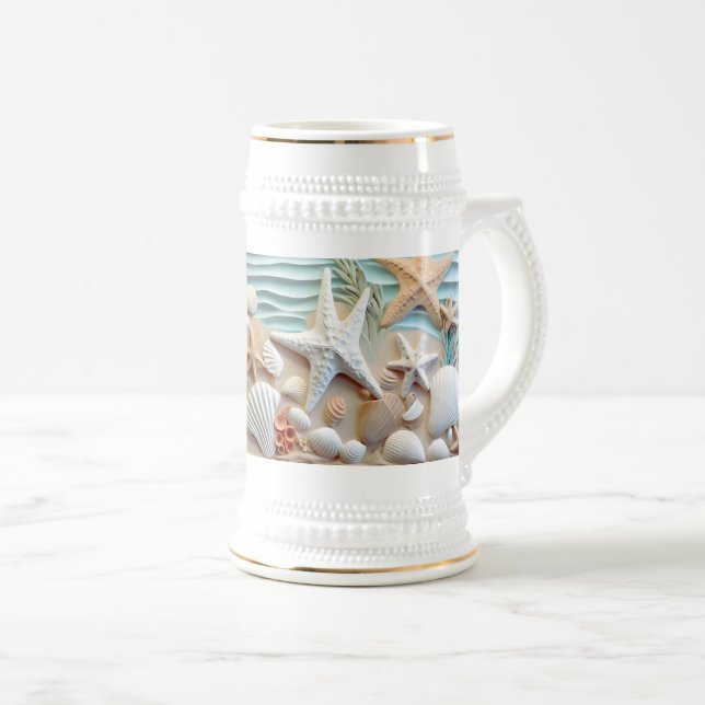 Caneca De Cerveja Sashells Beach 3D Mug - Sip the Ocean Breeze (Frente Esquerda)