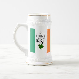 Caneca De Cerveja Shamrock coma bebida e Be Irish Flag