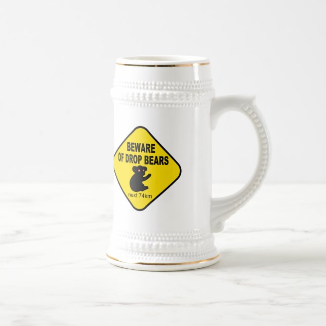 Caneca De Cerveja Sinal australiano engraçado. Beware dos ursos da (Direita)