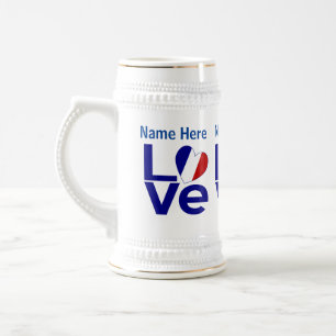 Caneca De Cerveja Sinalizador de Coração de Azul Francês LOVE Person