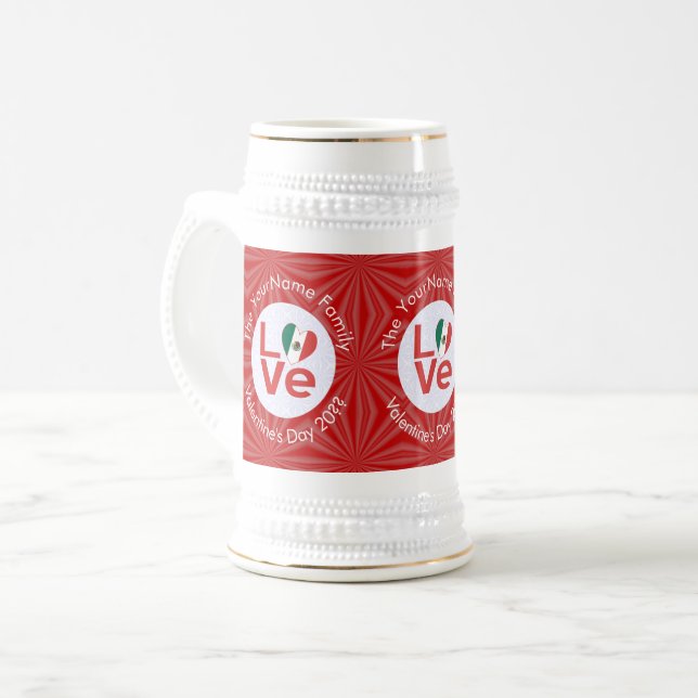 Caneca De Cerveja Sinalizador de LOVE Vermelho Mexicano Personalizad (Frente Esquerda)