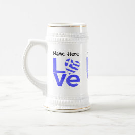 Caneca De Cerveja Sinalizador grego Heart LOVE com seu nome