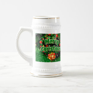 Caneca De Cerveja Sinos Dourados de Natal Feliz Verde