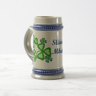 Caneca De Cerveja Slainte Mhath/Cheers/bênção do shamrock/trevo 10a