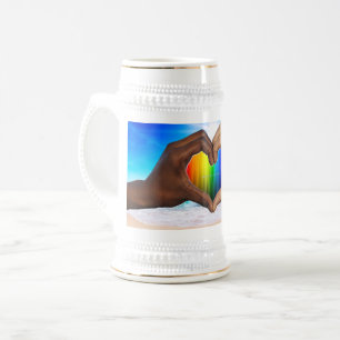 Caneca De Cerveja SlipperyJoe gradiente de arco-íris vibrante coraçã