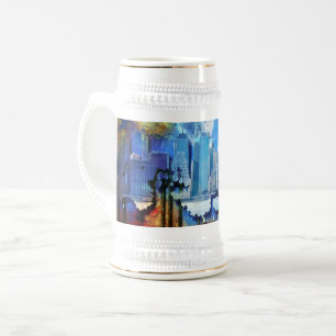 Caneca De Cerveja SlipperyJoe NYC grafite lua cercada por nuvens dra
