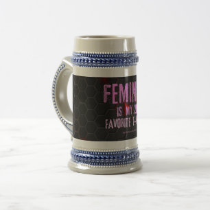 Caneca De Cerveja SlipperyJoe's feminista, palavra-f brilhando preto