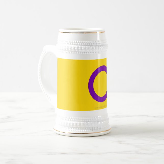 Caneca De Cerveja SlipperyJoe's Intersex orgulde flag amarelo backgr (Frente Esquerda)