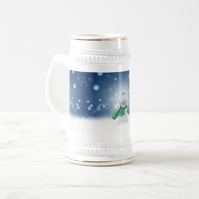 Caneca De Cerveja Snowman de inverno de Natal SlipperyJoe echarme (Frente Esquerda)