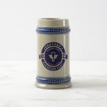 Caneca De Cerveja Solteiro azul marinho<br><div class="desc">Marca da Festa do Crachá de Cerveja Azul marinho com nome de grupo e data do mês e ano da festa.</div>