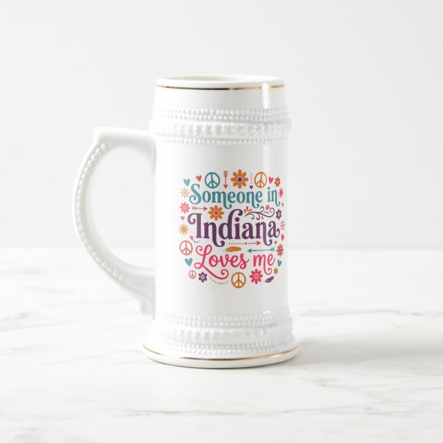 Caneca De Cerveja Someone in Indiana Loves Me Boho Hippie Design (Esquerda)