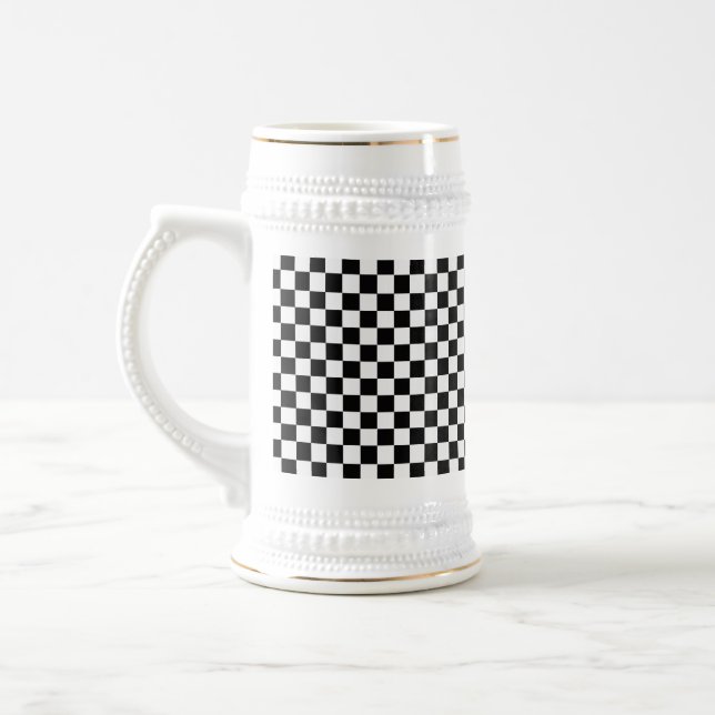 Caneca De Cerveja Tabuleiro de damas clássico preto e branco (Esquerda)
