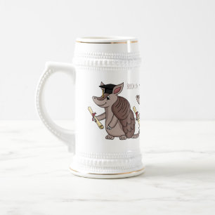 Caneca De Cerveja Tatu bonito com desenho de boné de formatura