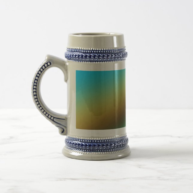 Caneca De Cerveja Texto azul verde do arco-íris abstrato (Esquerda)